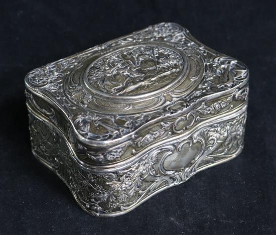 A Continental 19th century silver (800) and silver-gilt trinket box,